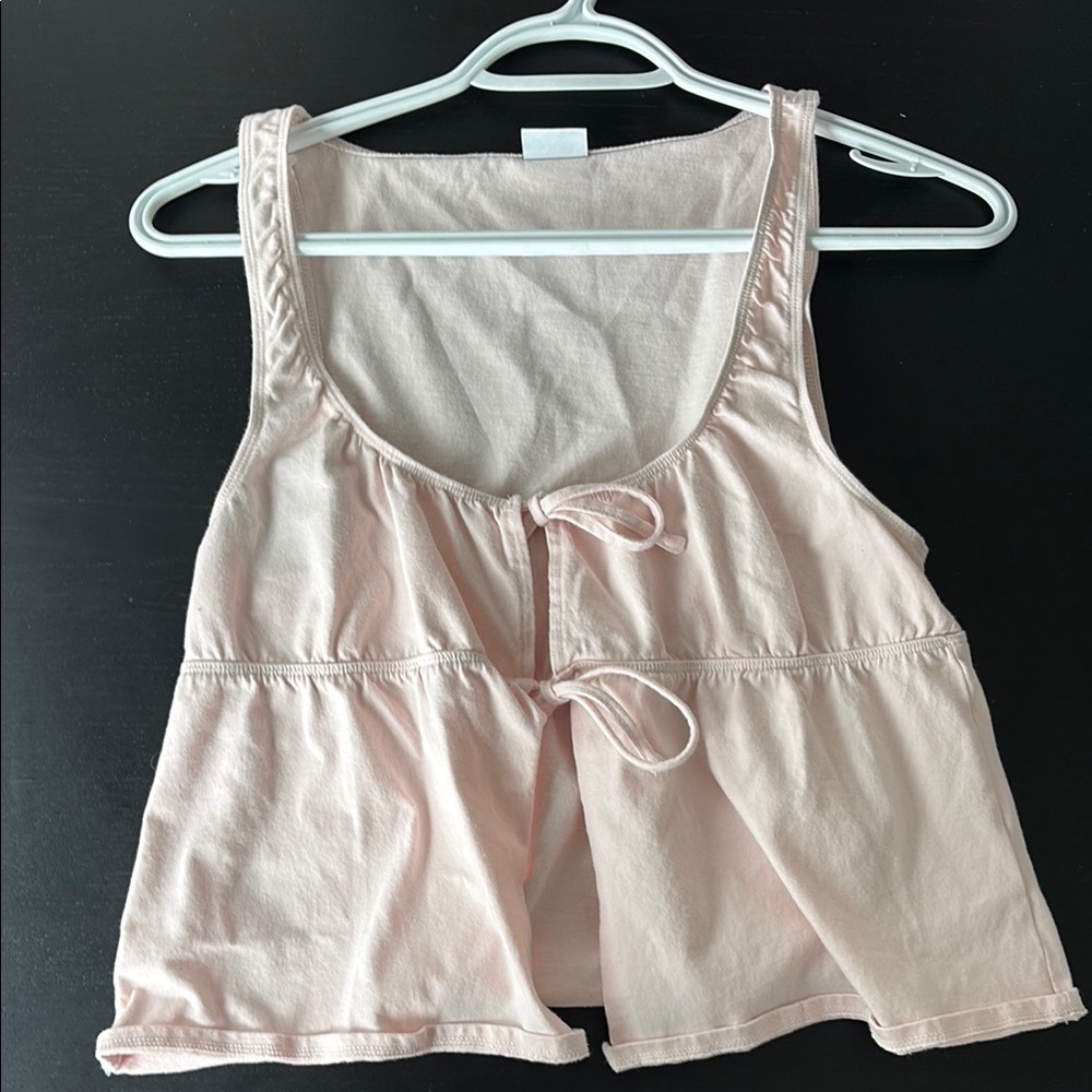 Pink Sleeveless Crop Tie Front Tank Top